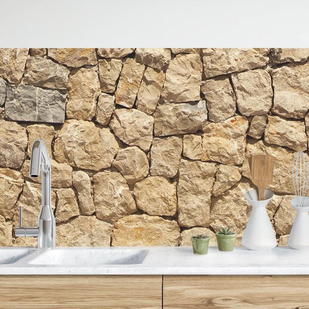 Küchenrückwände Platte Alte Wand aus Pflasterstein