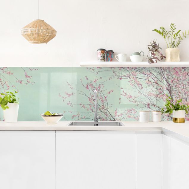 Küchenrückwand Glas Motiv Blumen Kirschblütensehnsucht