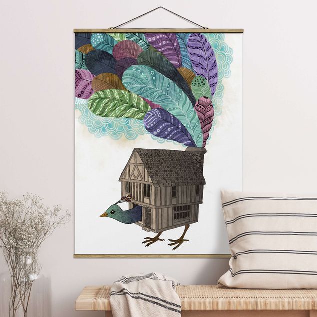 Wandbilder Tiere Illustration Vogel Haus mit Federn
