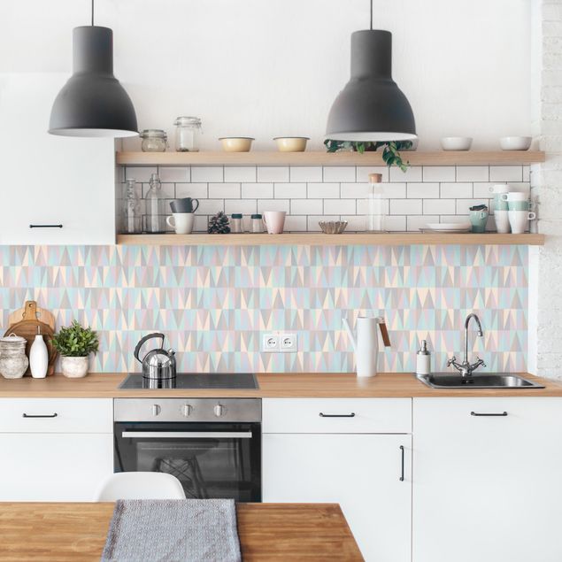 Glasrückwand Küche Muster Dreiecke in Pastellfarben II