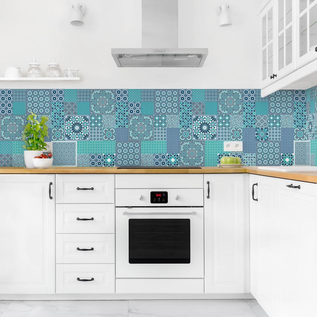 Küchenrückwand Folie Fliesenoptik Marokkanische Mosaikfliesen türkis blau