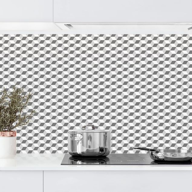 Küchenrückwände Platte Geometrischer Fliesenmix Würfel Grau