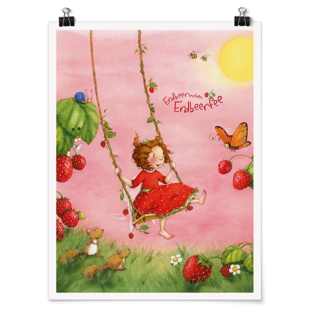 Poster - Erdbeerinchen Erdbeerfee - Baumschaukel - Hochformat 3:4
