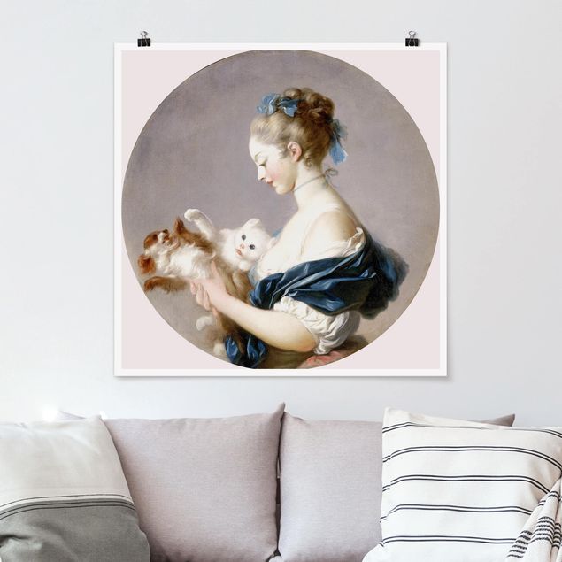 Wandbilder Tiere Jean Honoré Fragonard - Mädchen mit Hund