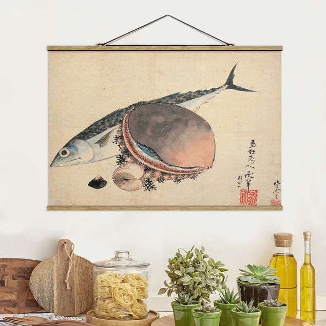 Wandbilder Tiere Katsushika Hokusai - Makrele und Seemuscheln