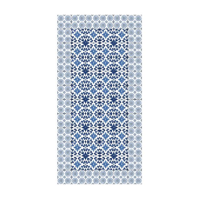 Vinyl-Teppich - Marokkanische Fliesen Florale Blaupause mit Fliesenrahmen - Hochformat 1:2