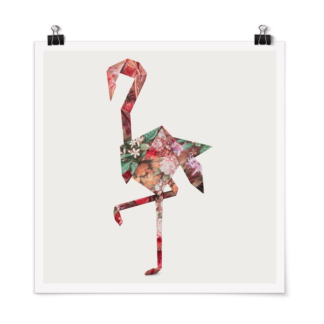 Blumenposter Origami Flamingo