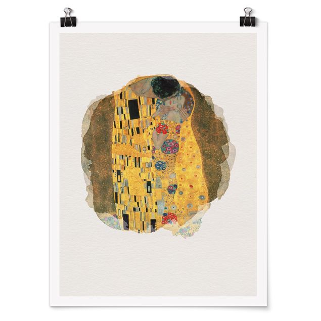 Poster Aquarell Wasserfarben - Gustav Klimt - Der Kuss