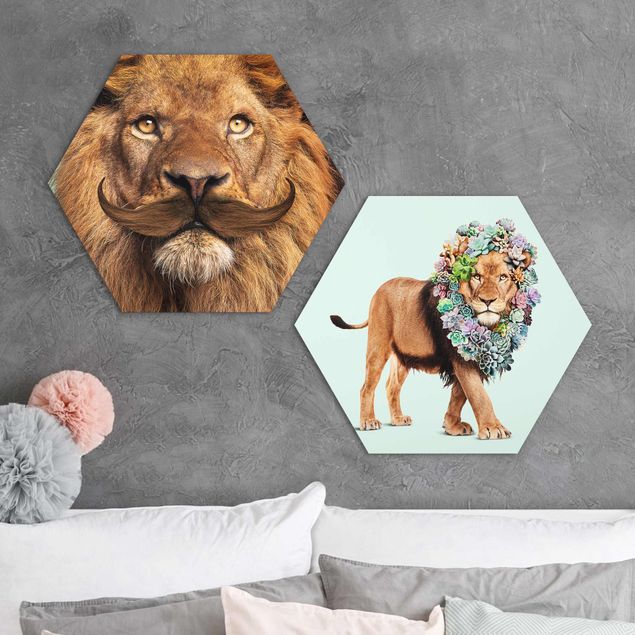 Wandbilder Tiere Löwen Bart und Sukkulenten