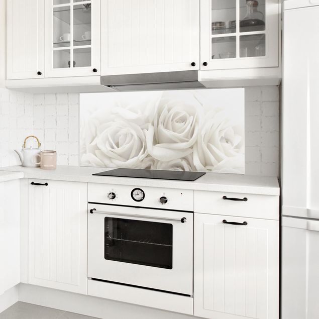 Küchenrückwand Glas Blumen Weiße Rosen