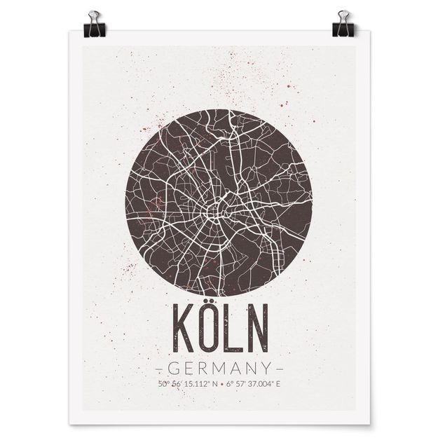Wandbilder Stadtplan Köln - Retro
