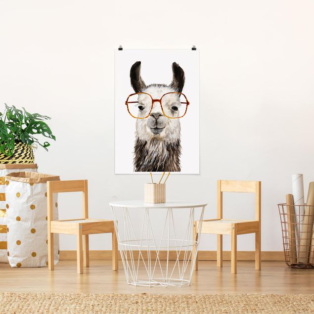 Poster Kinderzimmer Tiere Hippes Lama mit Brille IV