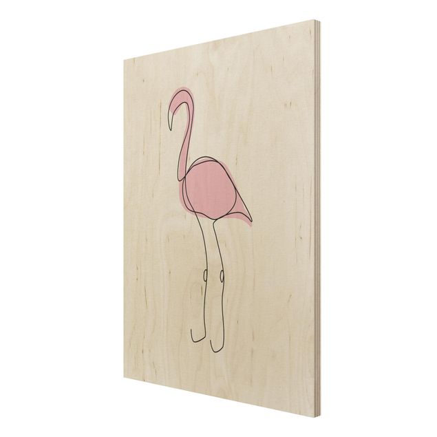 Holzbild - Flamingo Line Art - Hochformat 4:3