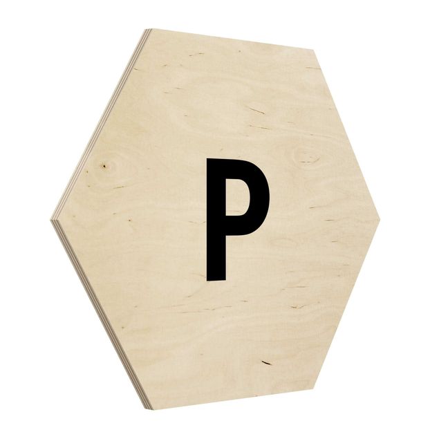 Hexagon Bild Holz - Buchstabe Weiß P