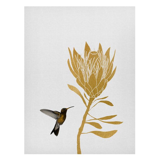Magnettafel Blumen Kolibri und tropische goldene Blüte