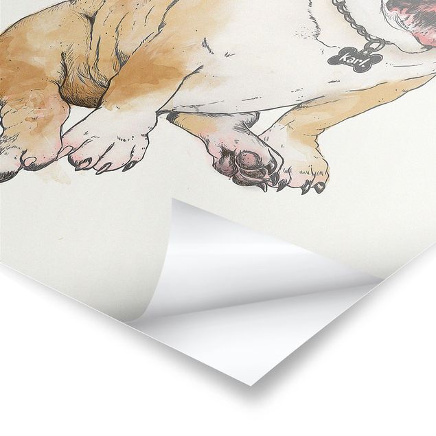 Poster Illustration Hund Bulldogge Malerei