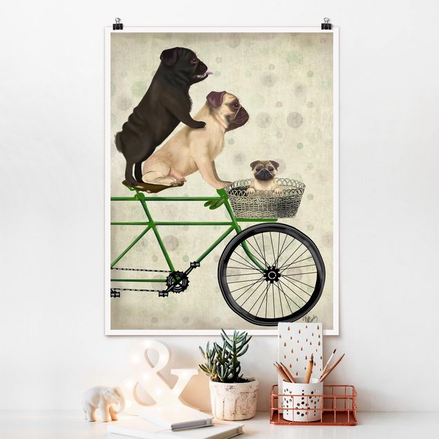 Wandbilder Tiere Radtour - Möpse auf Fahrrad