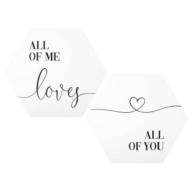 Hexagon Bild Alu-Dibond 2-teilig - ALL OF ME LOVES ALL OF YOU