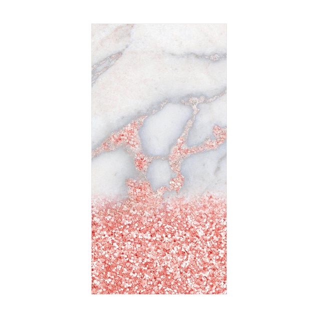 Teppich abstrakt Mamoroptik mit Rosa Konfetti