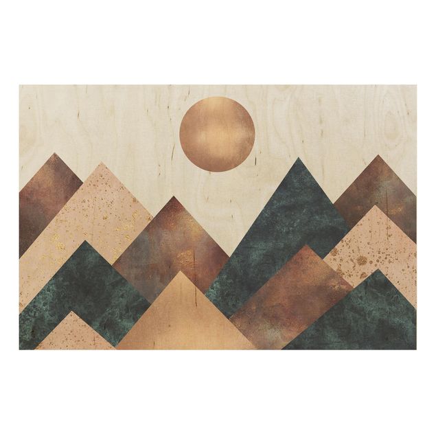 Holzbild - Geometrische Berge Bronze - Querformat 2:3