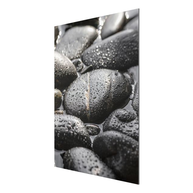 Aluminium Print gebürstet - Schwarze Steine im Wasser - Hochformat 4:3