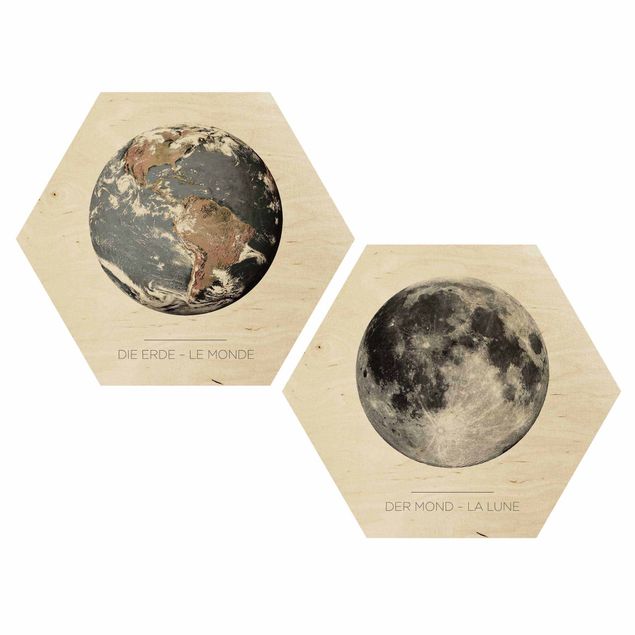 Bilder auf Holz Mond und Erde