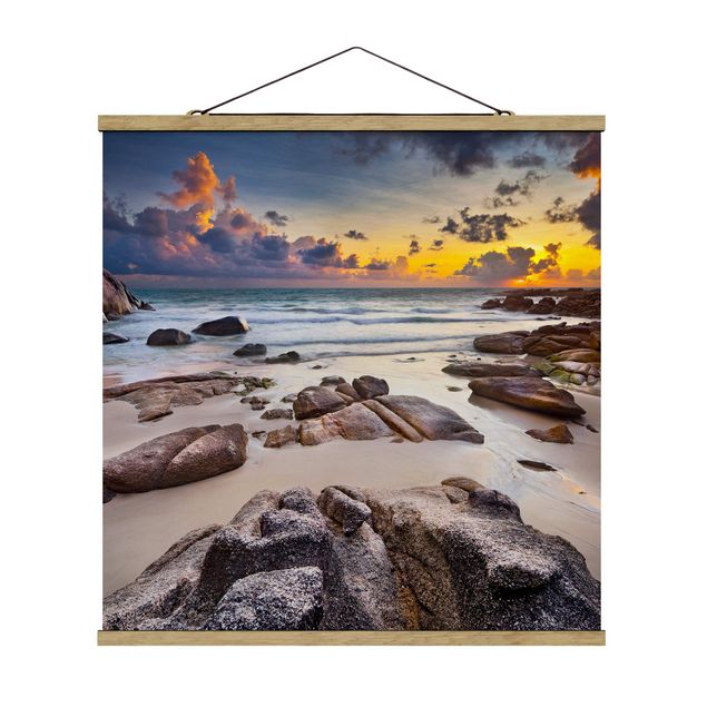 Stoffbild mit Posterleisten - Strand Sonnenaufgang in Thailand - Quadrat 1:1