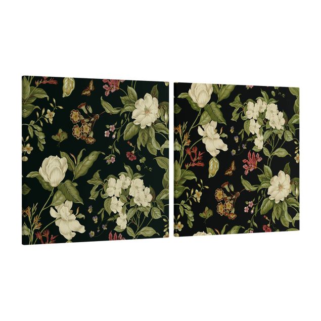 Wandbilder Gartenblumen auf Schwarz Set I