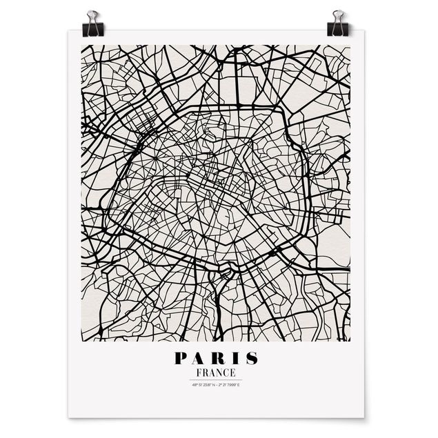 Wandbilder Stadtplan Paris - Klassik