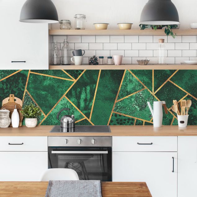 Küchenrückwand abstrakt Dunkler Smaragd mit Gold