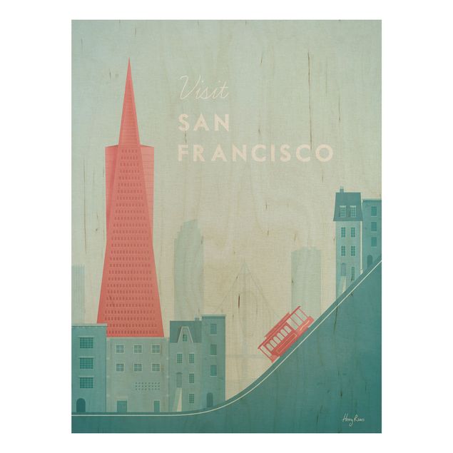 Moderne Holzbilder Reiseposter - San Francisco