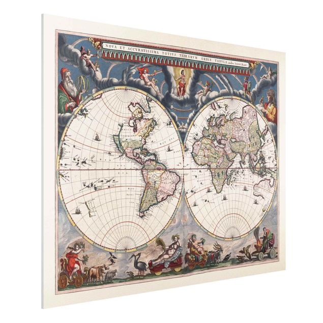 Foto auf Hartschaumplatte Historische Weltkarte Nova et Accuratissima von 1664