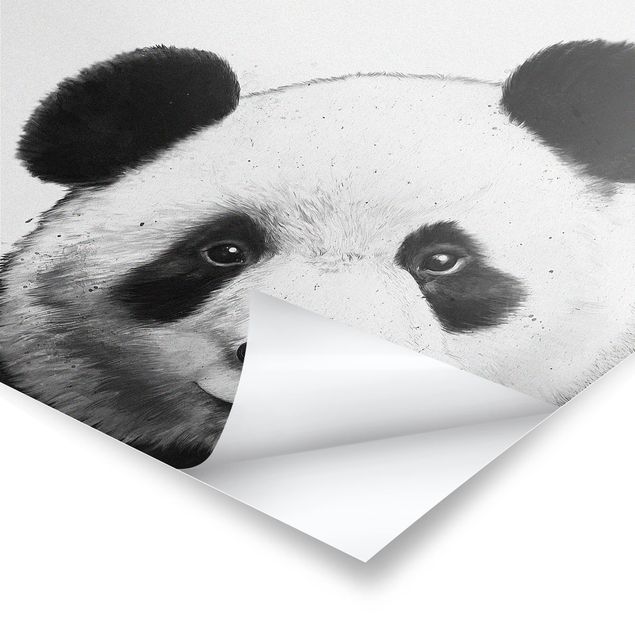 Poster - Illustration Panda Schwarz Weiß Malerei - Quadrat 1:1