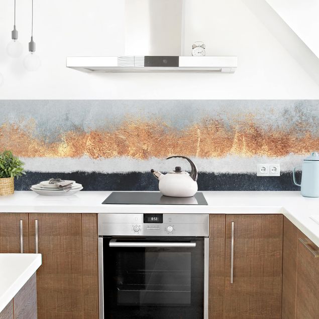 Küchenrückwand abstrakt Goldener Horizont Aquarell