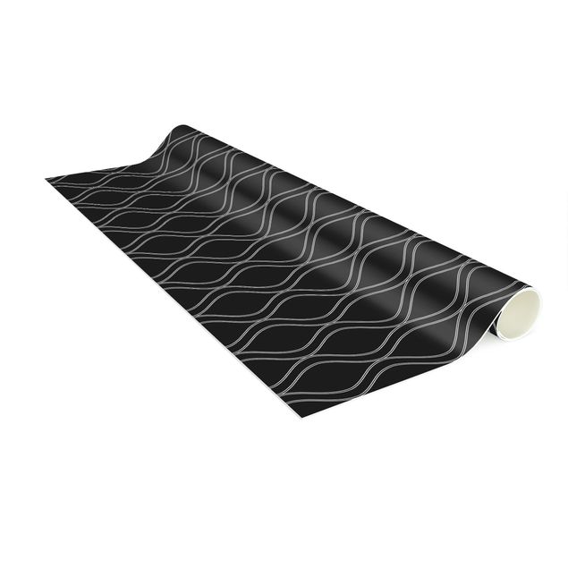 Teppich modern Dunkles Retro Muster mit grauen Wellen