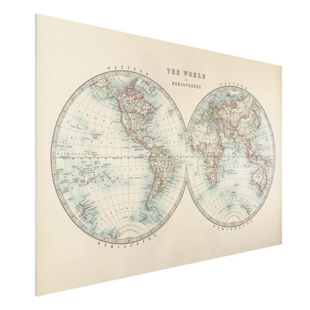 Forex Bilder Vintage Weltkarte Die zwei Hemispheren