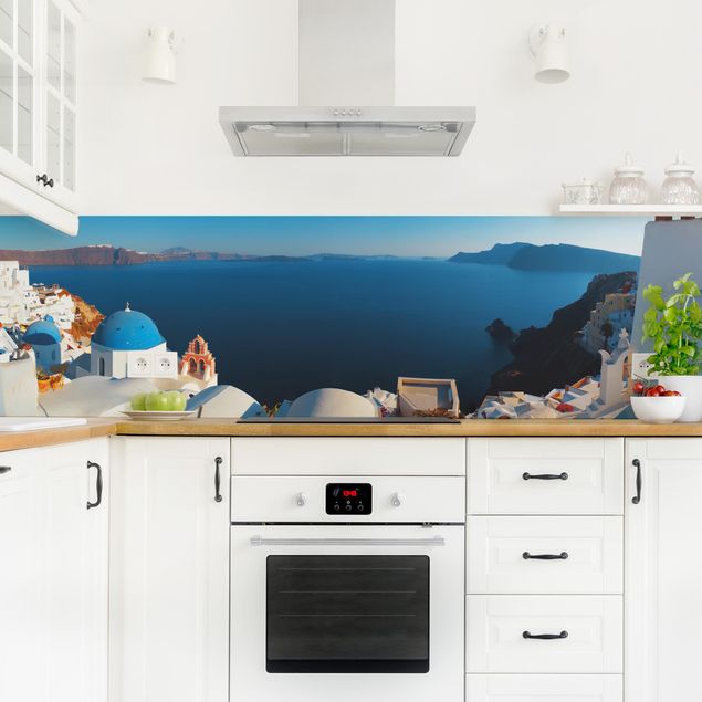 Küchenrückwände selbstklebend Weites Panorama auf Oia