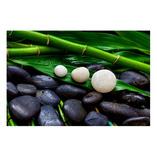 Magnettafel Steinoptik Grüner Bambus mit Zen Steinen