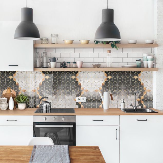 Küchenrückwände Platte Schwarz Weiß goldene Geometrie II