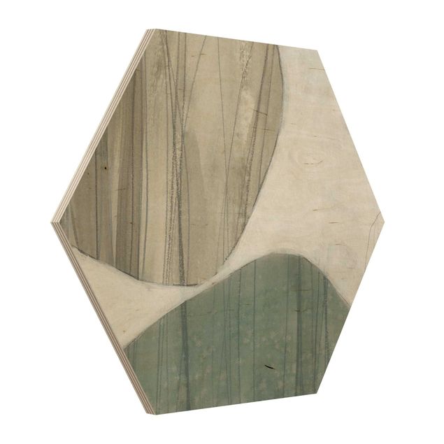 Hexagon Bild Holz - Jadesteine II
