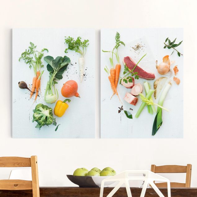 Leinwand Bilder XXL Gemüse und Rinder-Bouillon