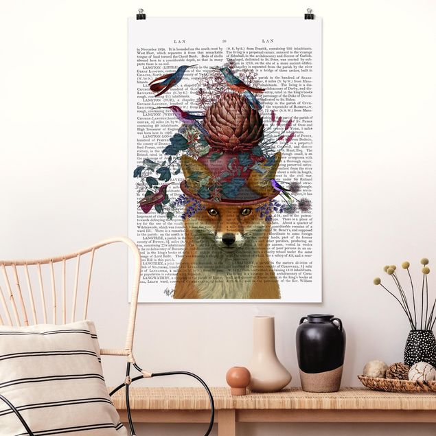 Wandbilder Tiere Vogelfänger - Fuchs mit Artischocke