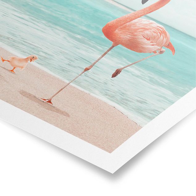 Poster Landschaft Strand mit Flamingo