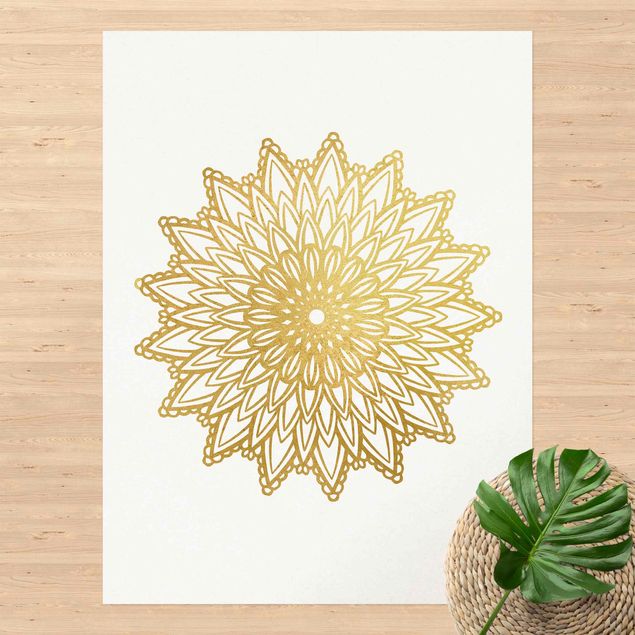 Aussen Teppich Mandala Sonne Illustration weiß gold