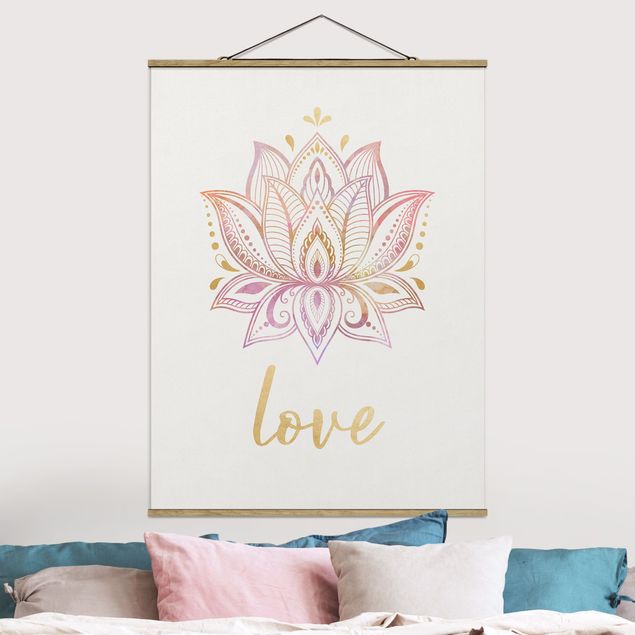 Schöne Wandbilder Lotus Illustration Love gold rosa