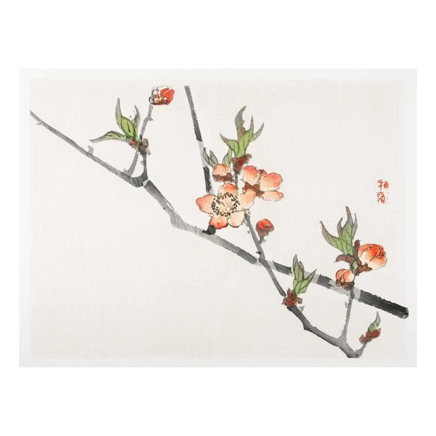 Glas Wandbilder Asiatische Vintage Zeichnung Kirschblütenzweig
