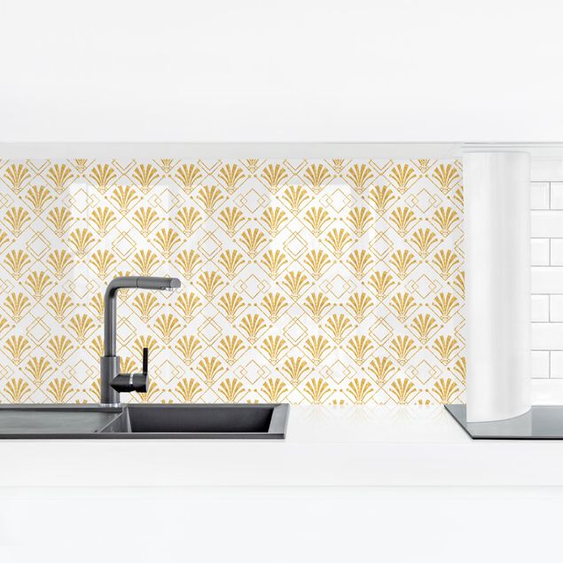 Küchenrückwände selbstklebend Glitzeroptik mit Art Deco Muster in Gold