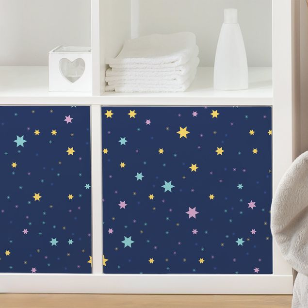 Möbel Klebefolie matt Nachthimmel Kindermuster mit bunten Sternen