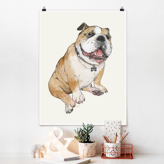 Wandbilder Tiere Illustration Hund Bulldogge Malerei