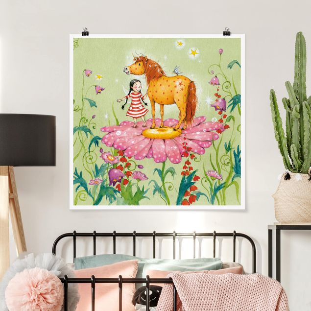 Poster Kinderzimmer Tiere Das Zauberpony auf der Blüte